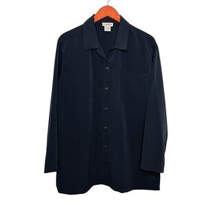 TravelSmith Women Velveteen Button Up Shirt Shacket Sz L Black Lagenlook Neutral